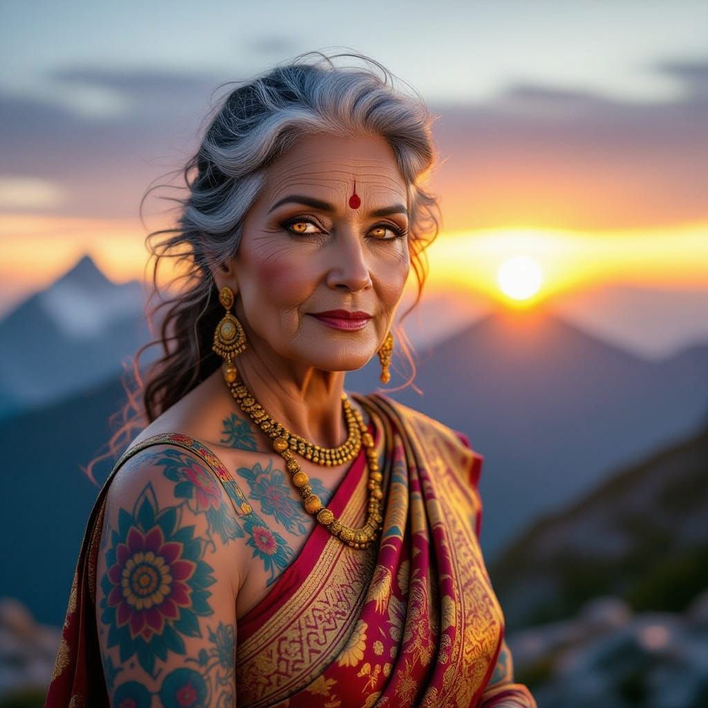 Blue-Skinned Woman with Tattoos in Cinematic Style