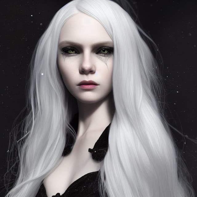 Eldritch Girl in Black Gown, Detailed Digital Art