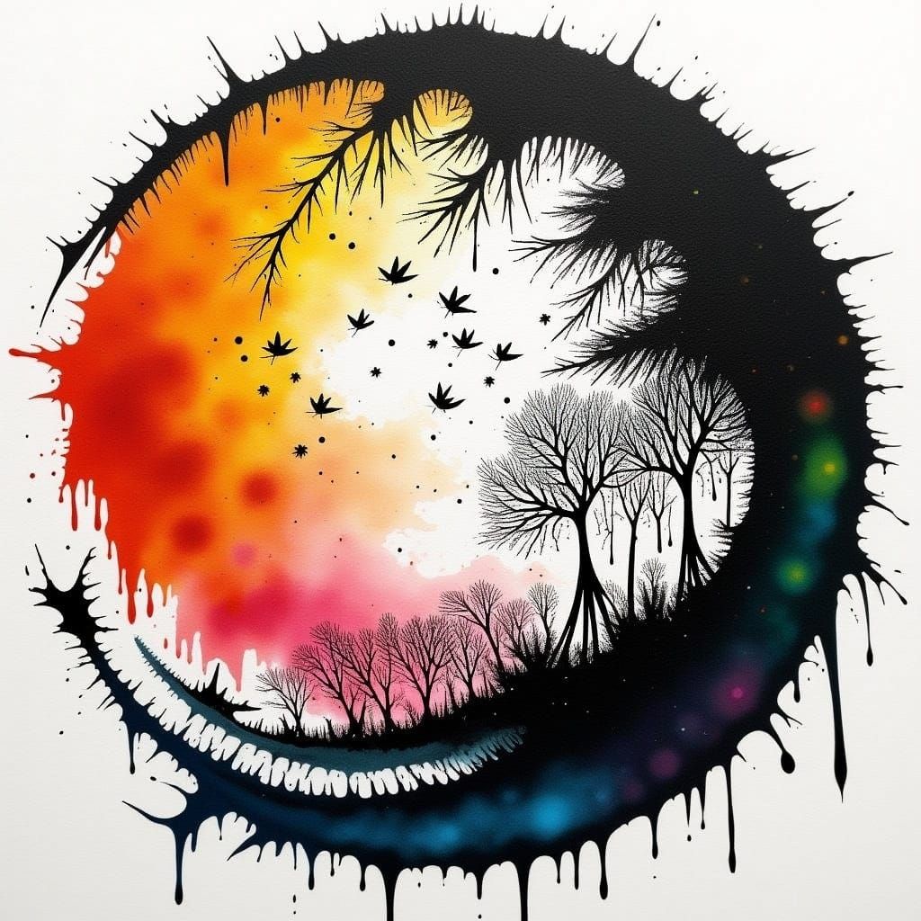 Dreamlike Coffee Ring Art in Vibrant, Ethereal Hues