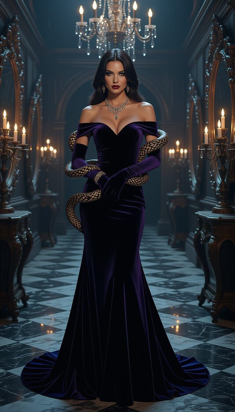 Countess in Velvet with Jewel Snakes, Dark Glamour Art