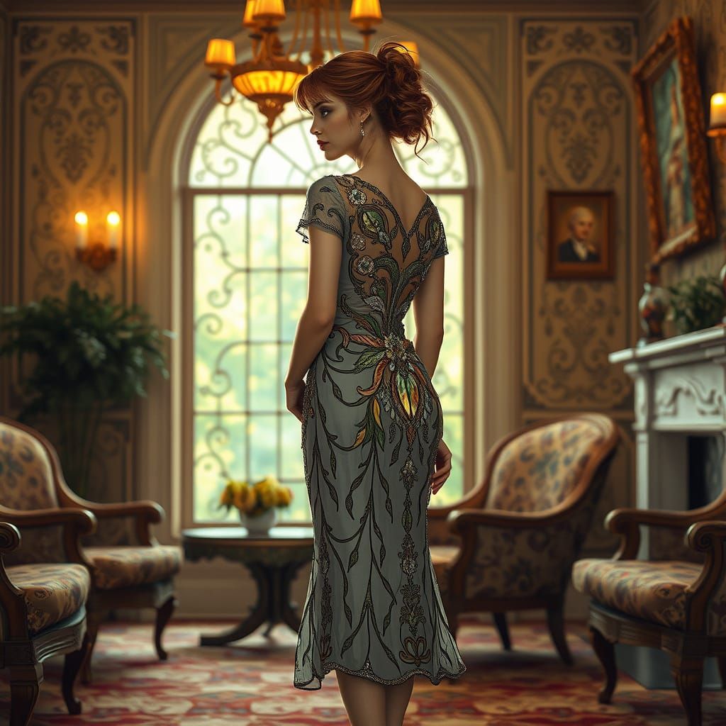 Crystal Mermaid Dress in Art Nouveau Style