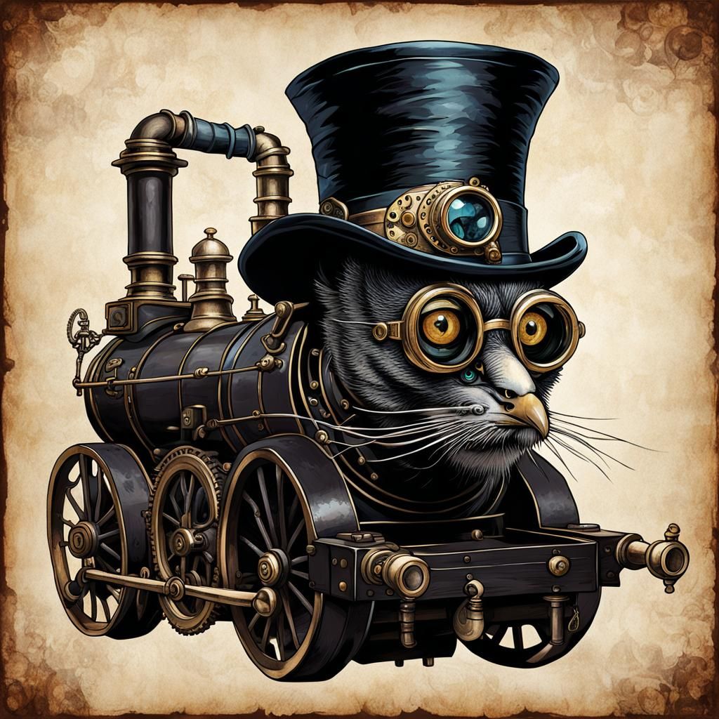 Raven in Steampunk Top Hat and Monocle