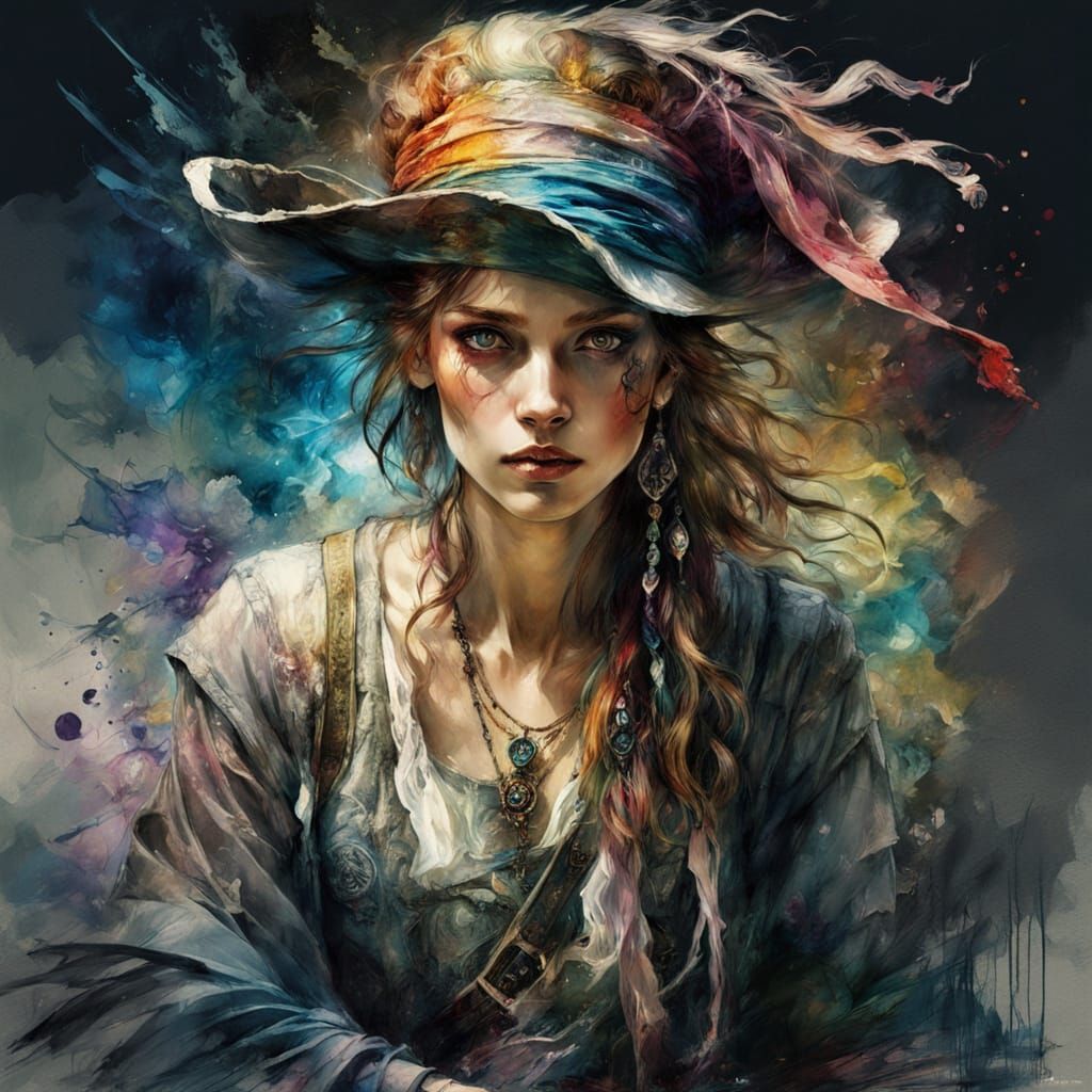 Pirate in Fantasy Style with Watercolour Techniques