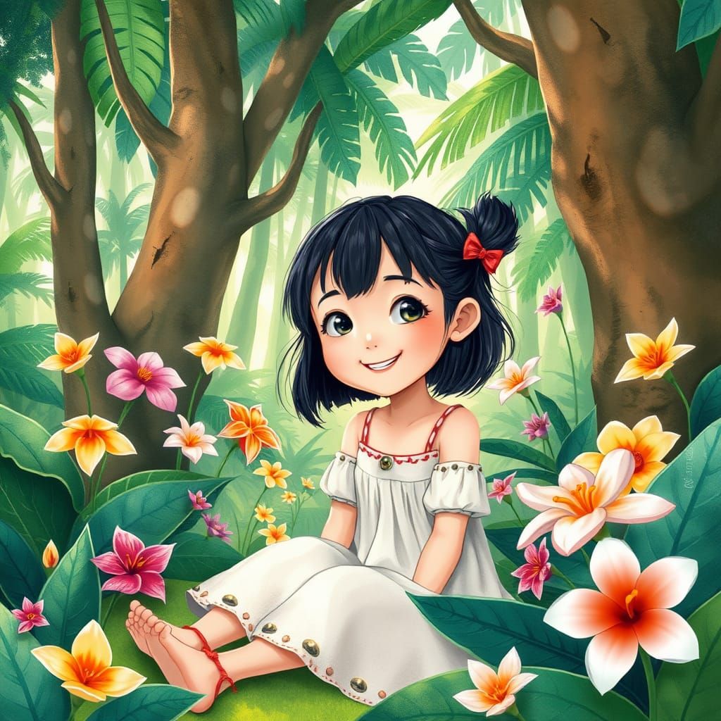 Dreamlike Tropical Portrait in Anime Style