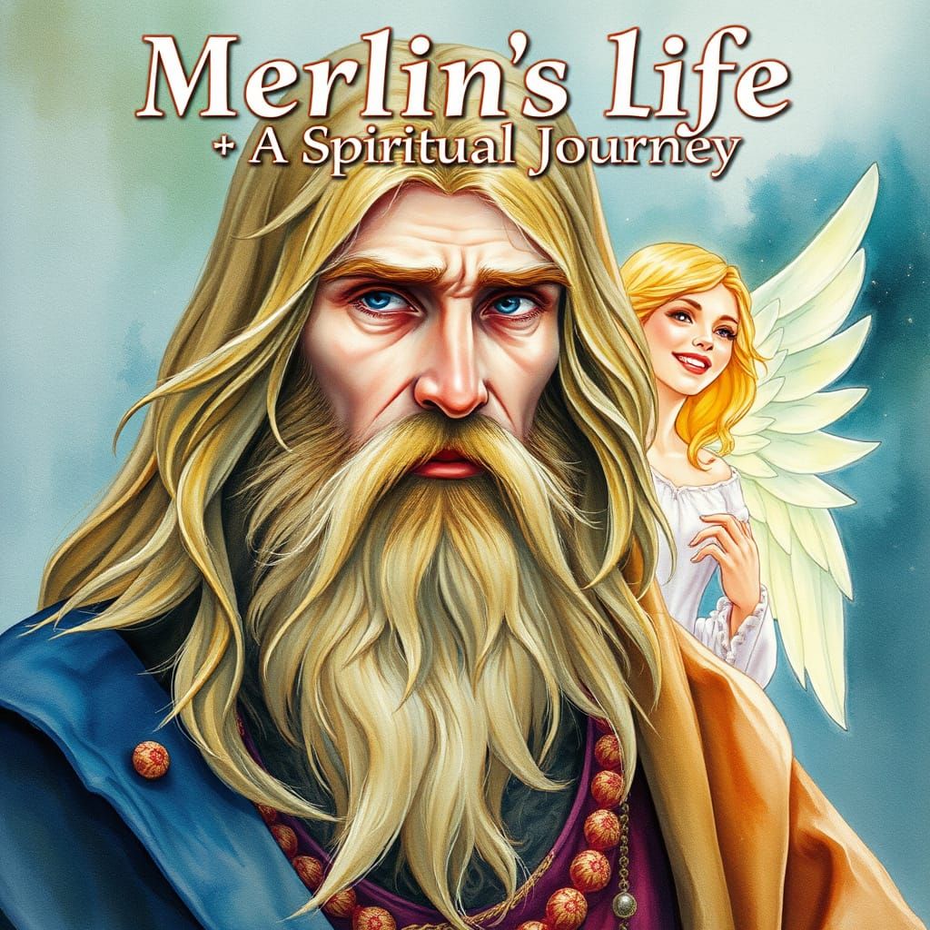 Medieval Wizard's Spiritual Epiphany in Whimsical Watercolor