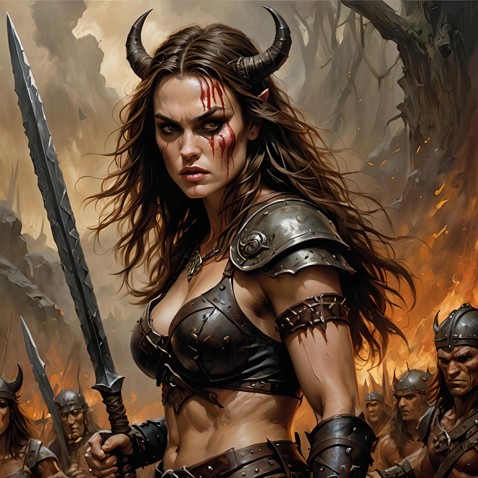 Demonic Barbarian Warrior in Heroic Fantasy Style