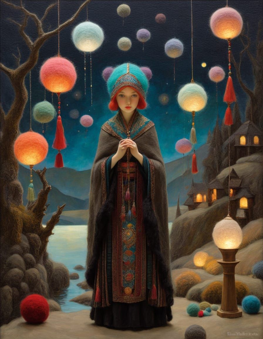 felted pom-poms, fabric puffs, amigurumi, felted toy