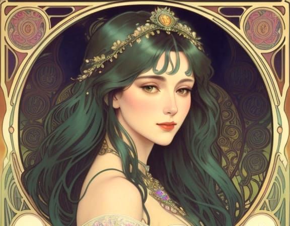 Art Nouveau Woman in Ornate Floral Frame