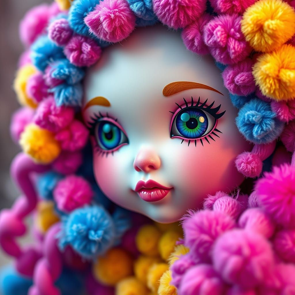 Colorful Pom Pom Doll in Candyland Art Style