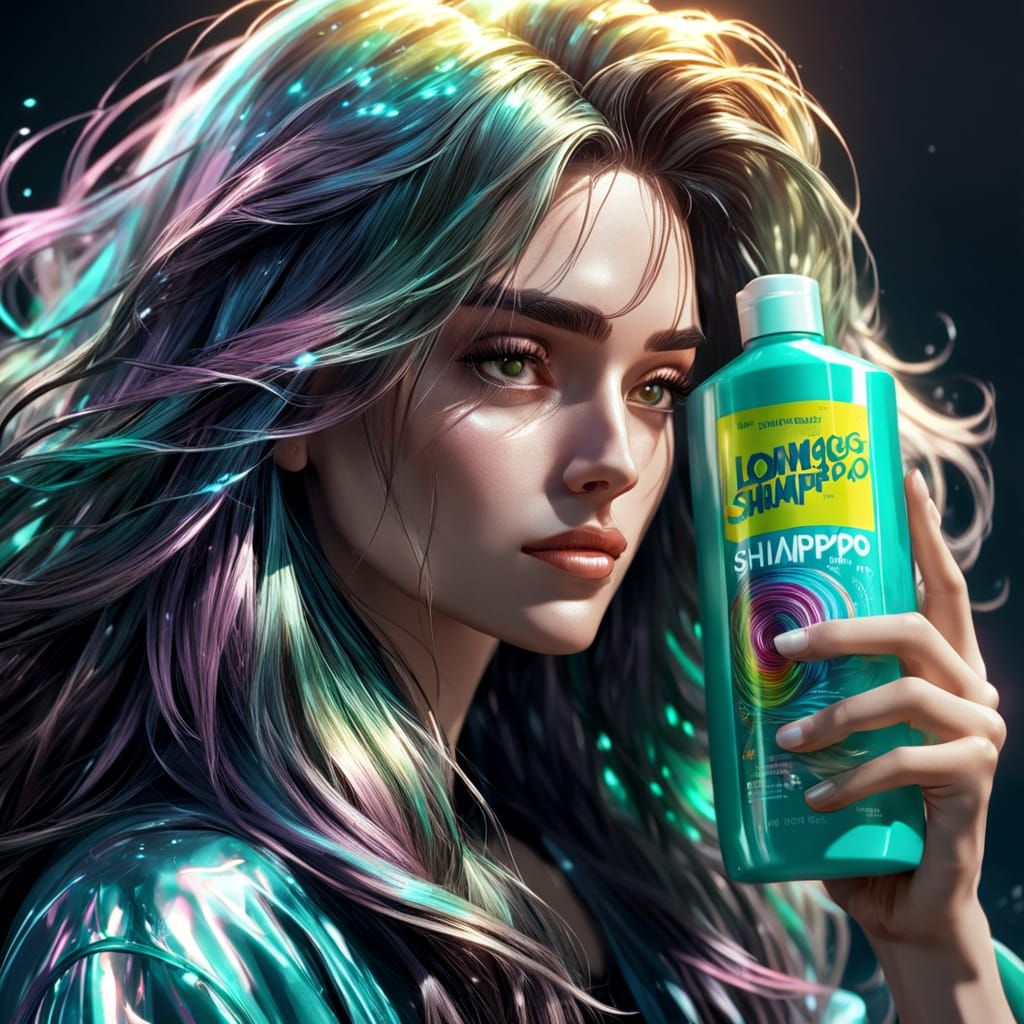 Hyperrealistic Close-up of Hair and Shampoo in Comic Book St...