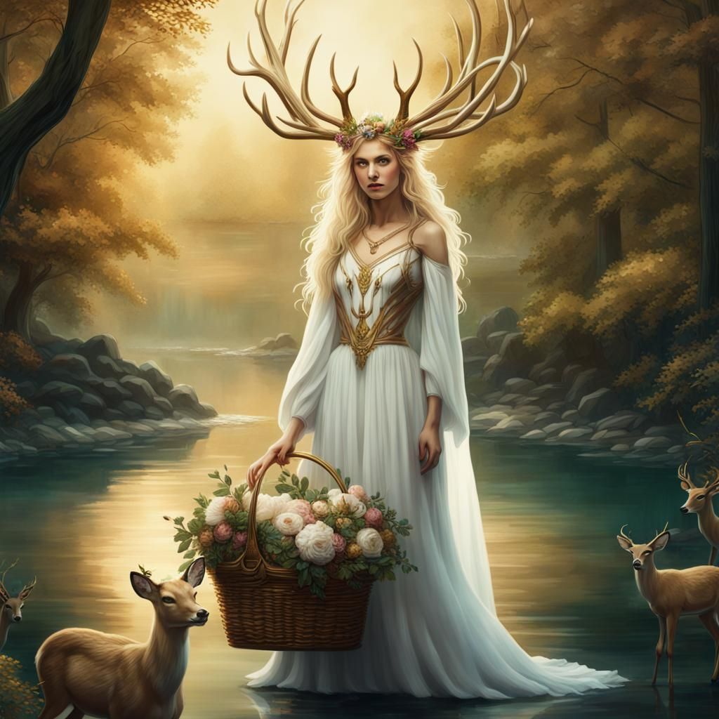 Deer Queen in Forest with Gold Details