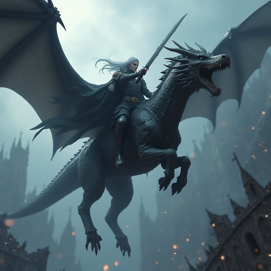 Elric of Melniboné Rides Dragon in Anime 3D Style