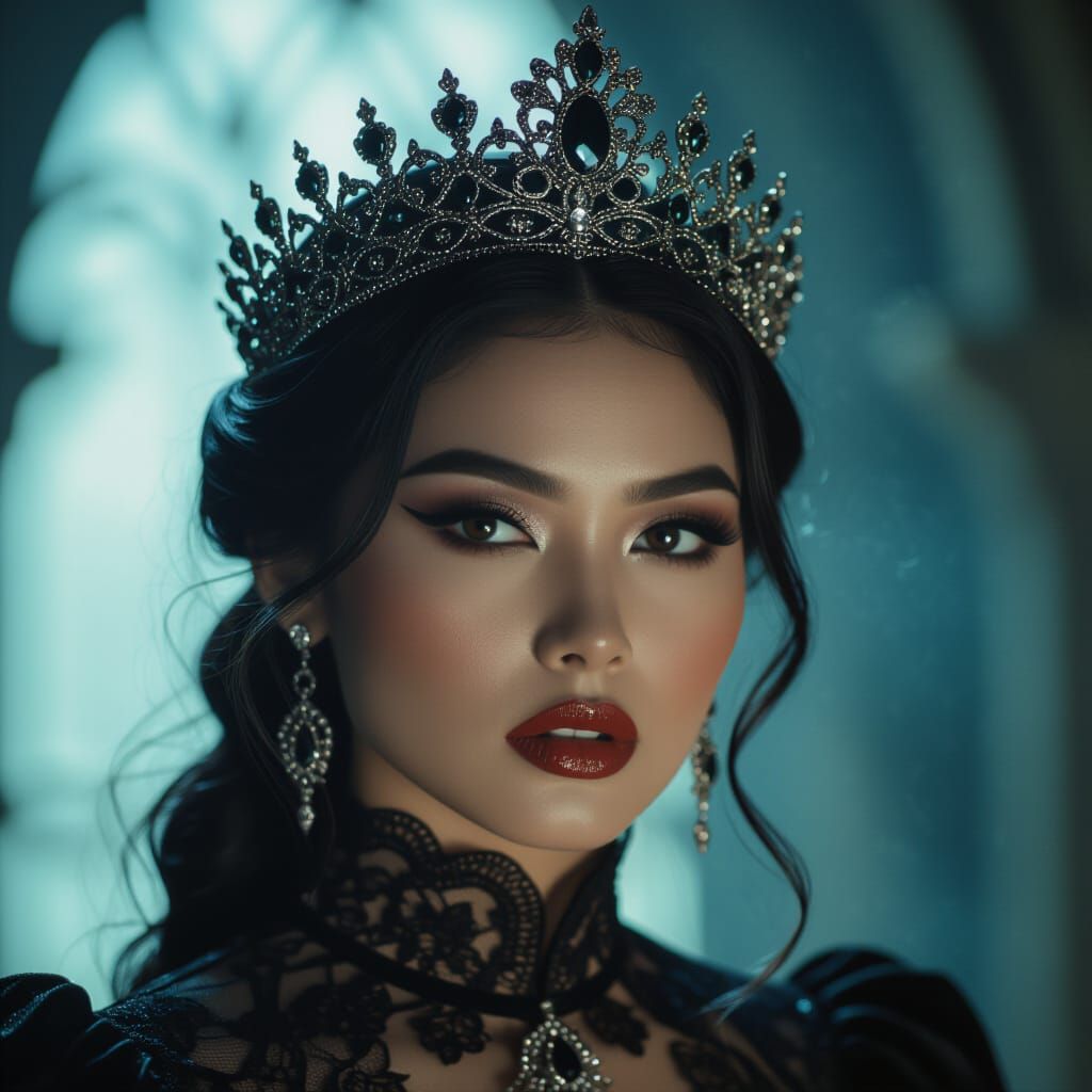 Gothic Filipina Woman with Ornate Tiara: Cinematic Masterpie...