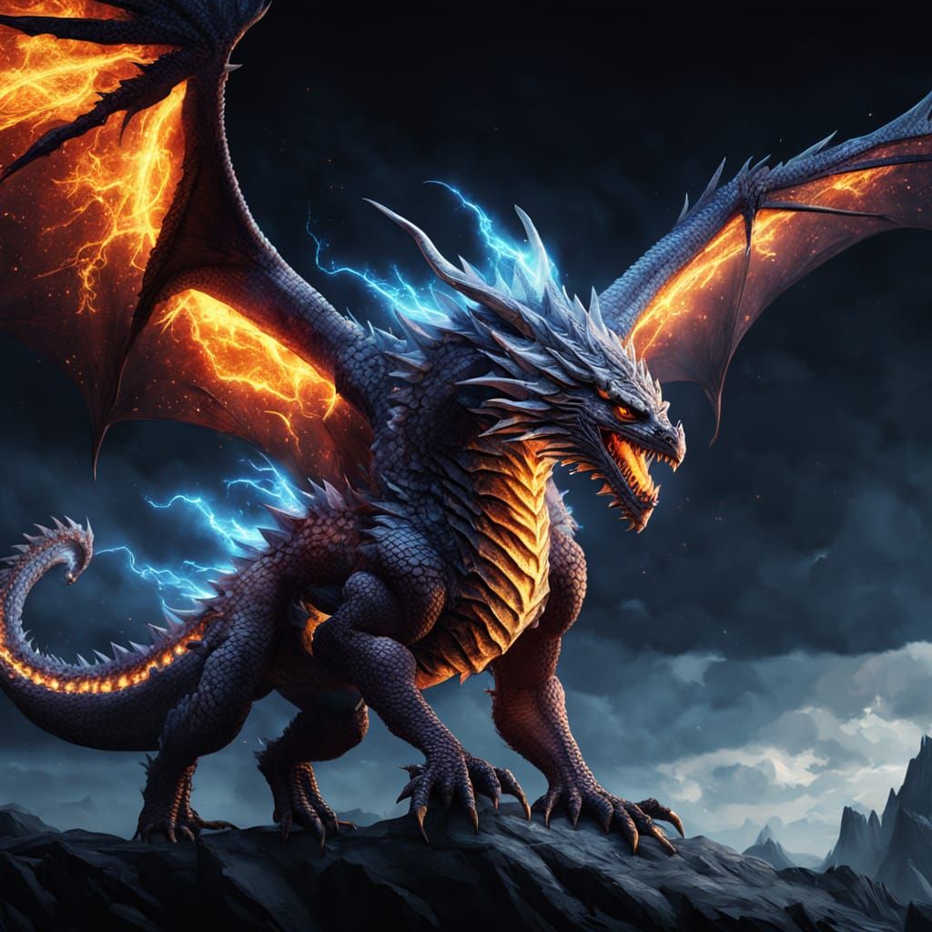Elemental Dragon Soaring in Dark Fantasy Style
