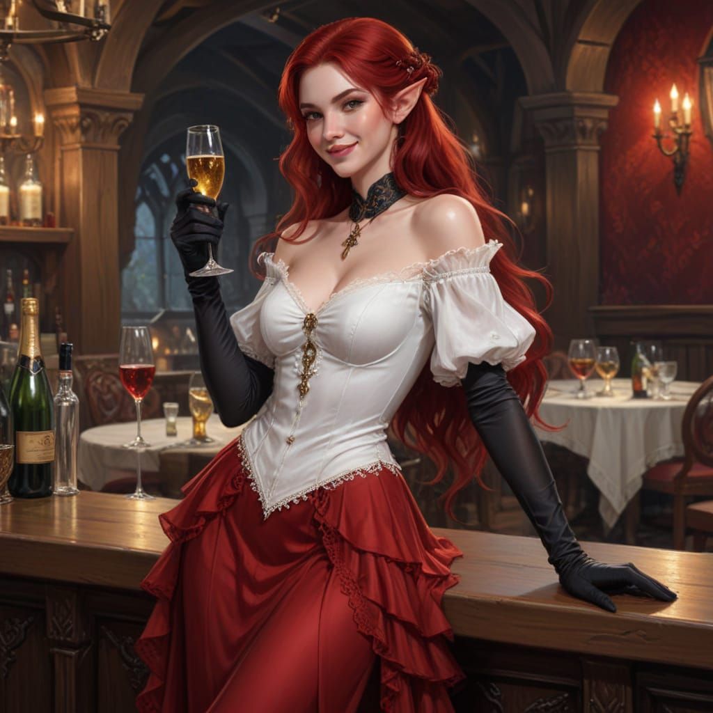 Elegant Elf Courtesan in Luxury Salon - Fantasy Oil Painting