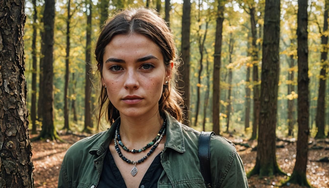 Wild Woman in Woods with Stone Necklace