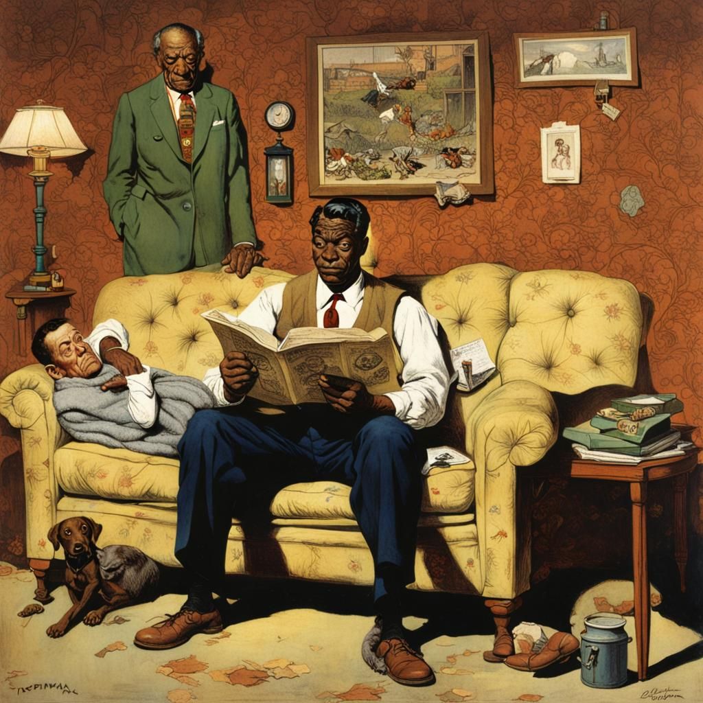 Batman on Couch, Mid-Century Illustration