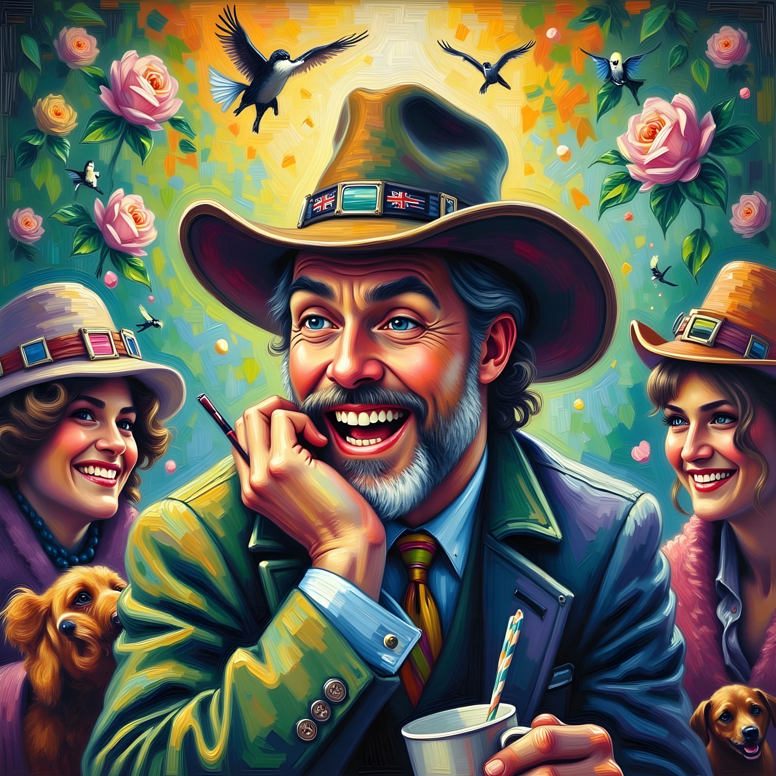 Ambitious Man Surrounded by Turmoil in Vibrant Hyperrealism