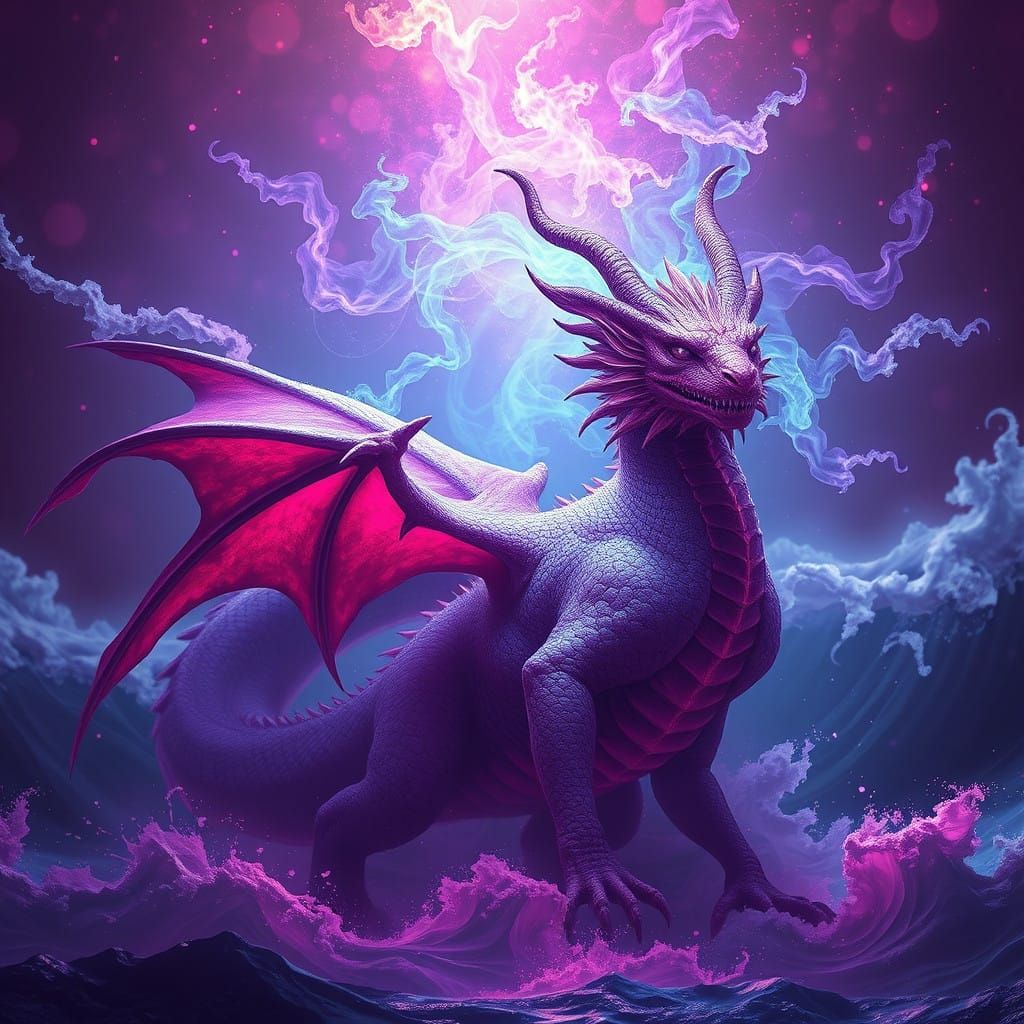Vibrant Cancer Dragon Unleashes Psychic Waves in Deep Fantas...