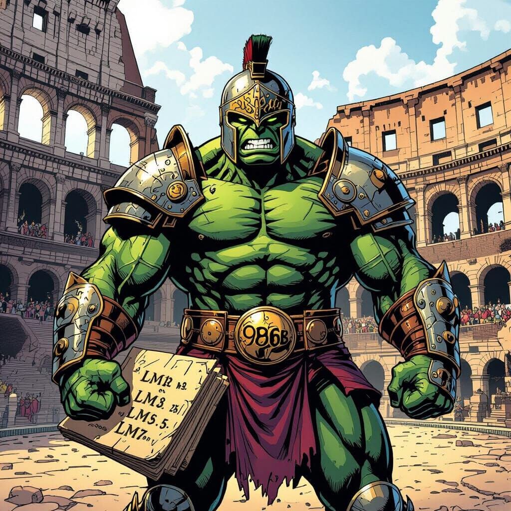 Hulk as Gladiator in Colosseum, Comic Book Style