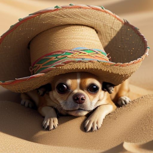 Chihuahua Siesta in Sombrero: A Vibrant Oil Painting
