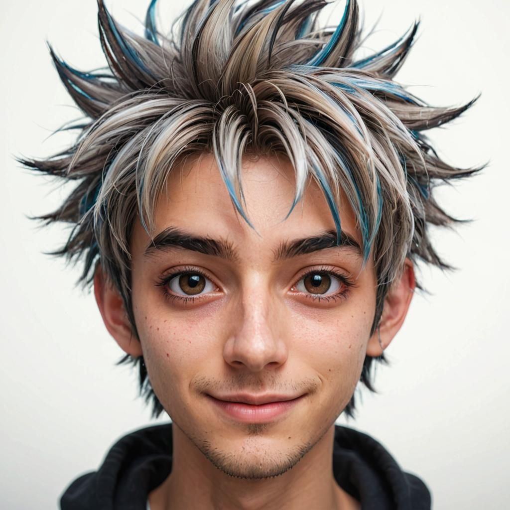 Anime-Inspired Young Man with Spiked Hair, Professional Phot...