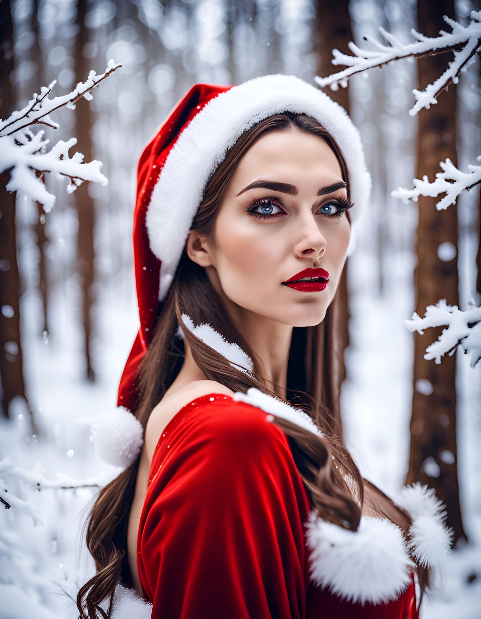 Santa Belle in Snowy Forest, Vogue Style