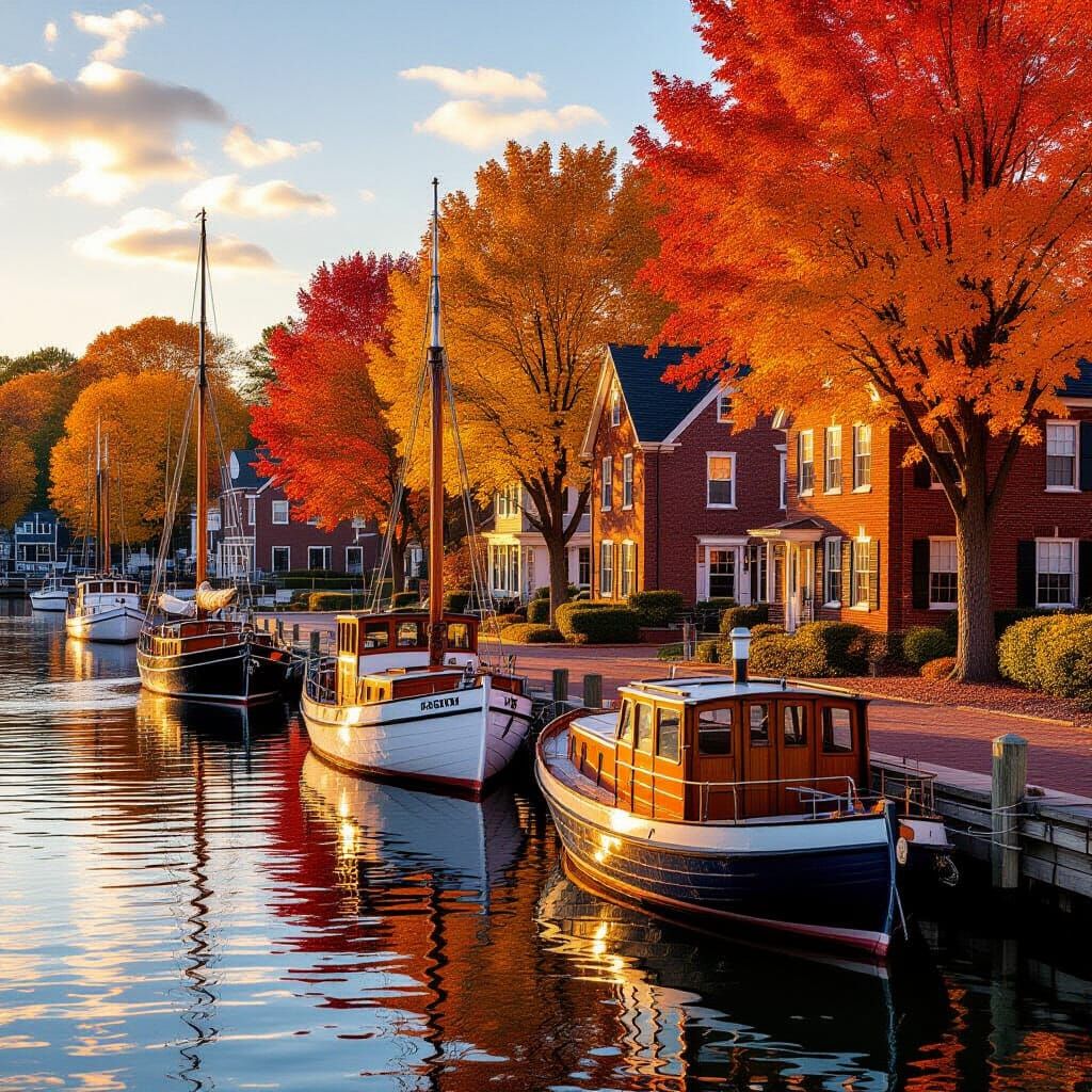Vibrant Fall Harbor Scene at Golden Hour