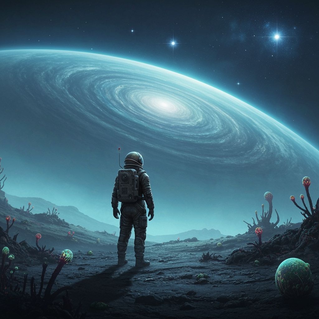 Astronaut on Alien Planet with Nebula Sky