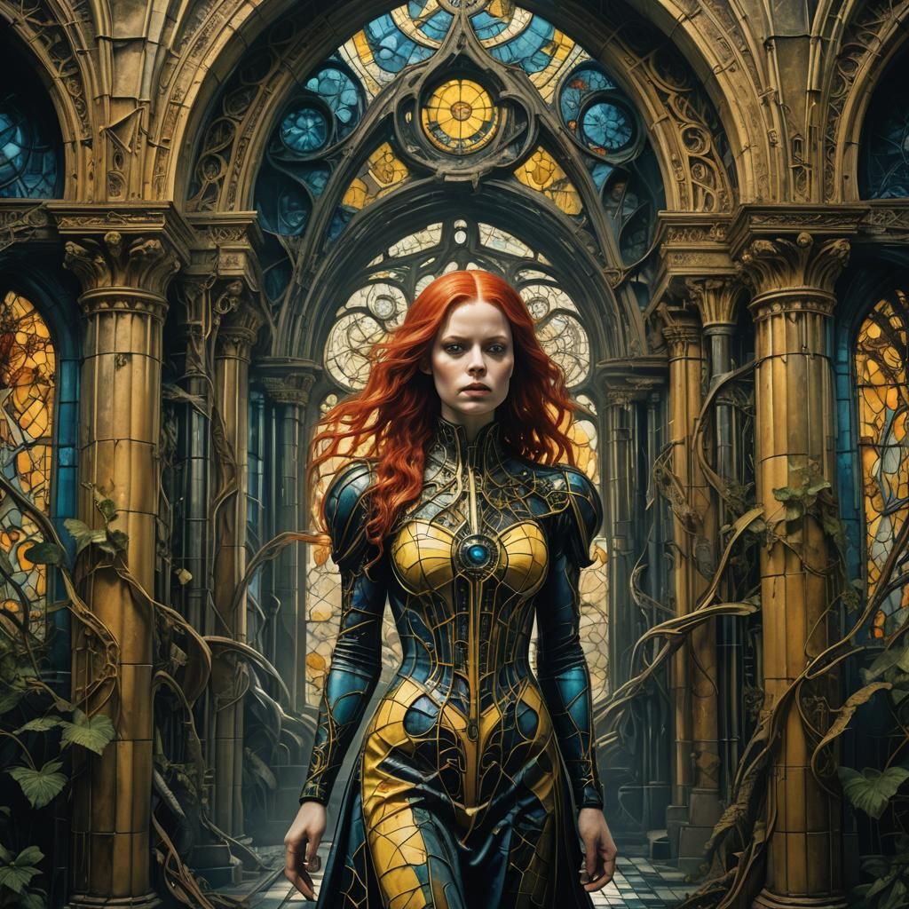 Surreal Woman in Victorian Labyrinth, HR Giger Style