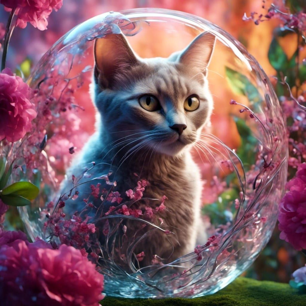 Abyssinian Cat in Glass: Pixar-Style 3D Digital Art