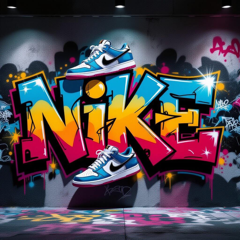 Vibrant Nike Graffiti Wall Art in Street Style