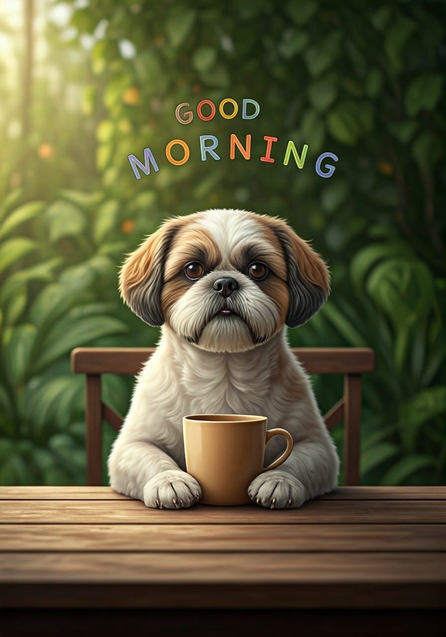 Shih Tzu with Coffee: Detailed Photorealistic Concept Art