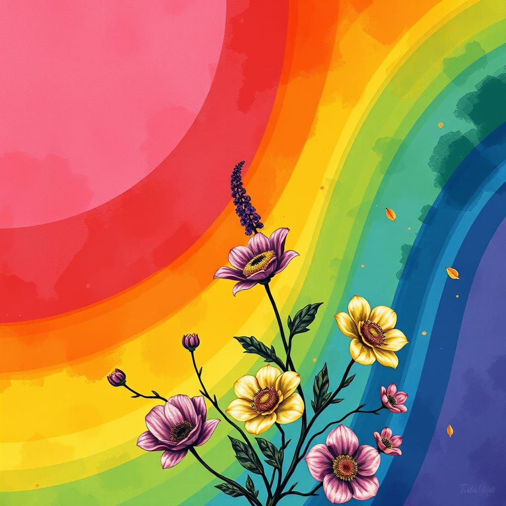 Surreal Art Nouveau Masterpiece with Rainbow Background and ...