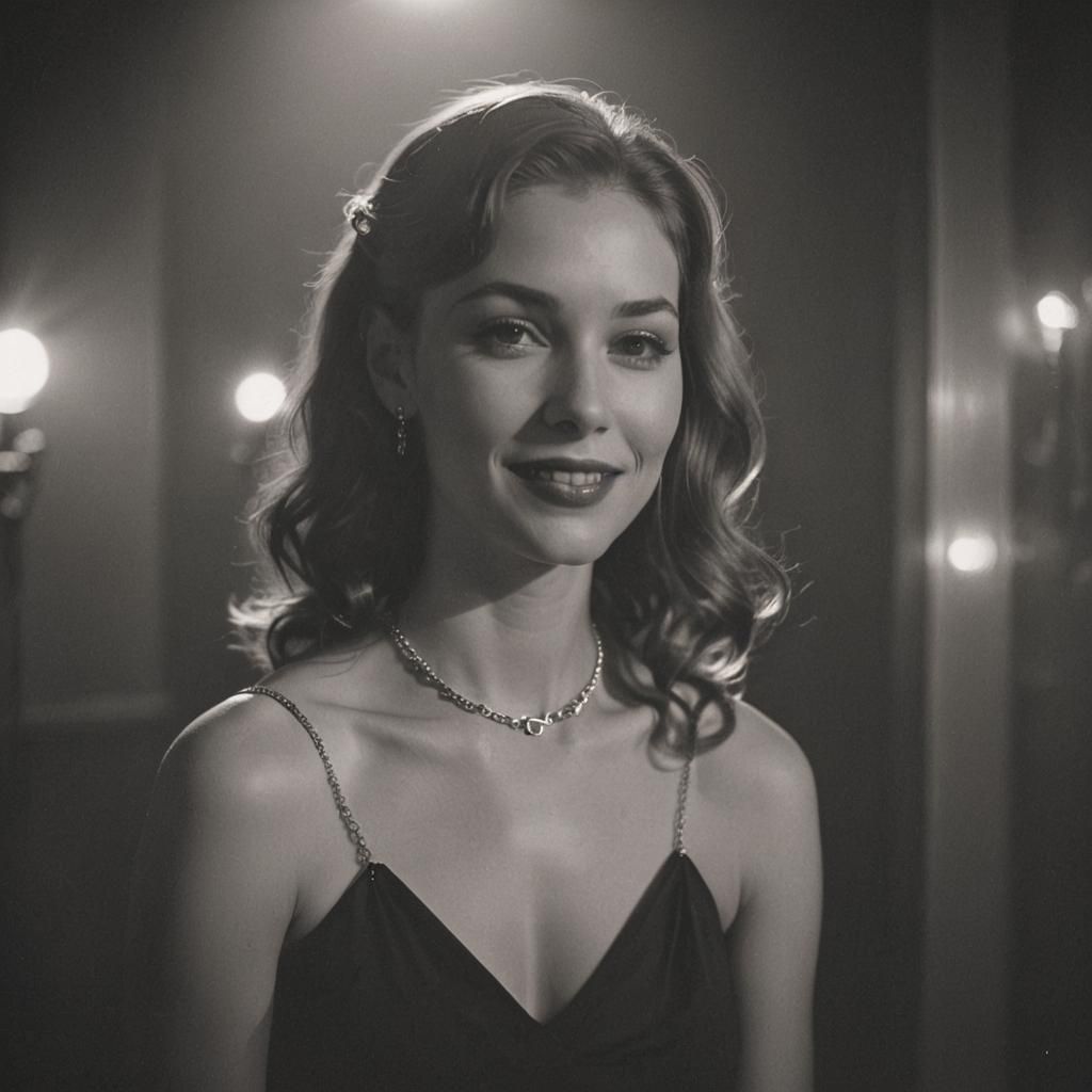 Film Noir Portrait of Smiling Woman in Shadows