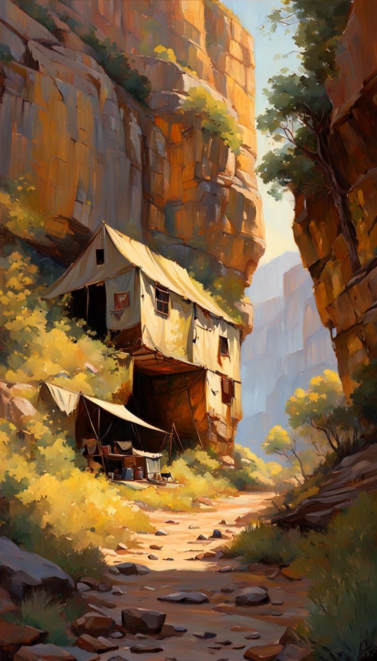 Abandoned 1800's campsite under cliff overhang