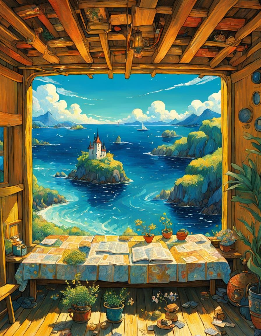 Whimsical Sci-Fi Fantasy Landscape in Studio Ghibli Style