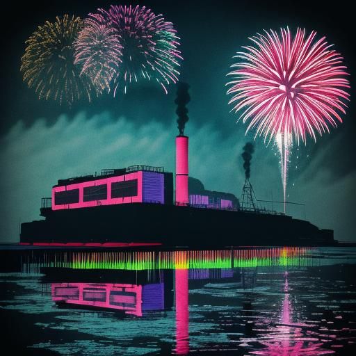 Fireworks Factory in Synthwave Neon Style
