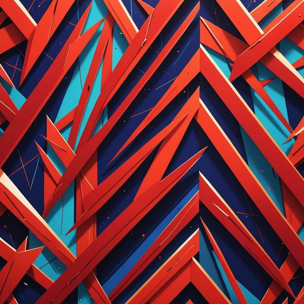 Red Razor Claws Art Deco Geometric Painting