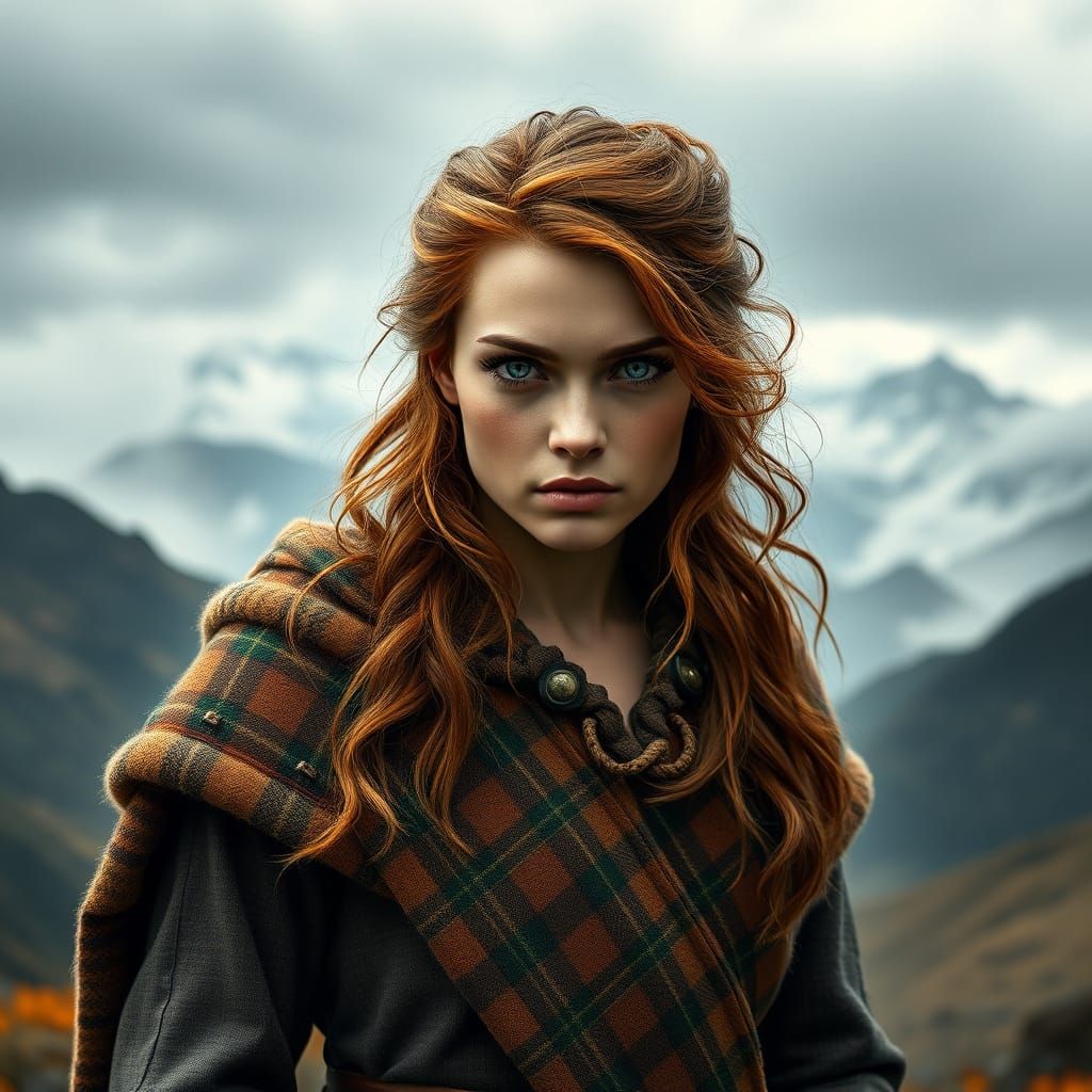 Scottish Clanswoman in Highland Landscape