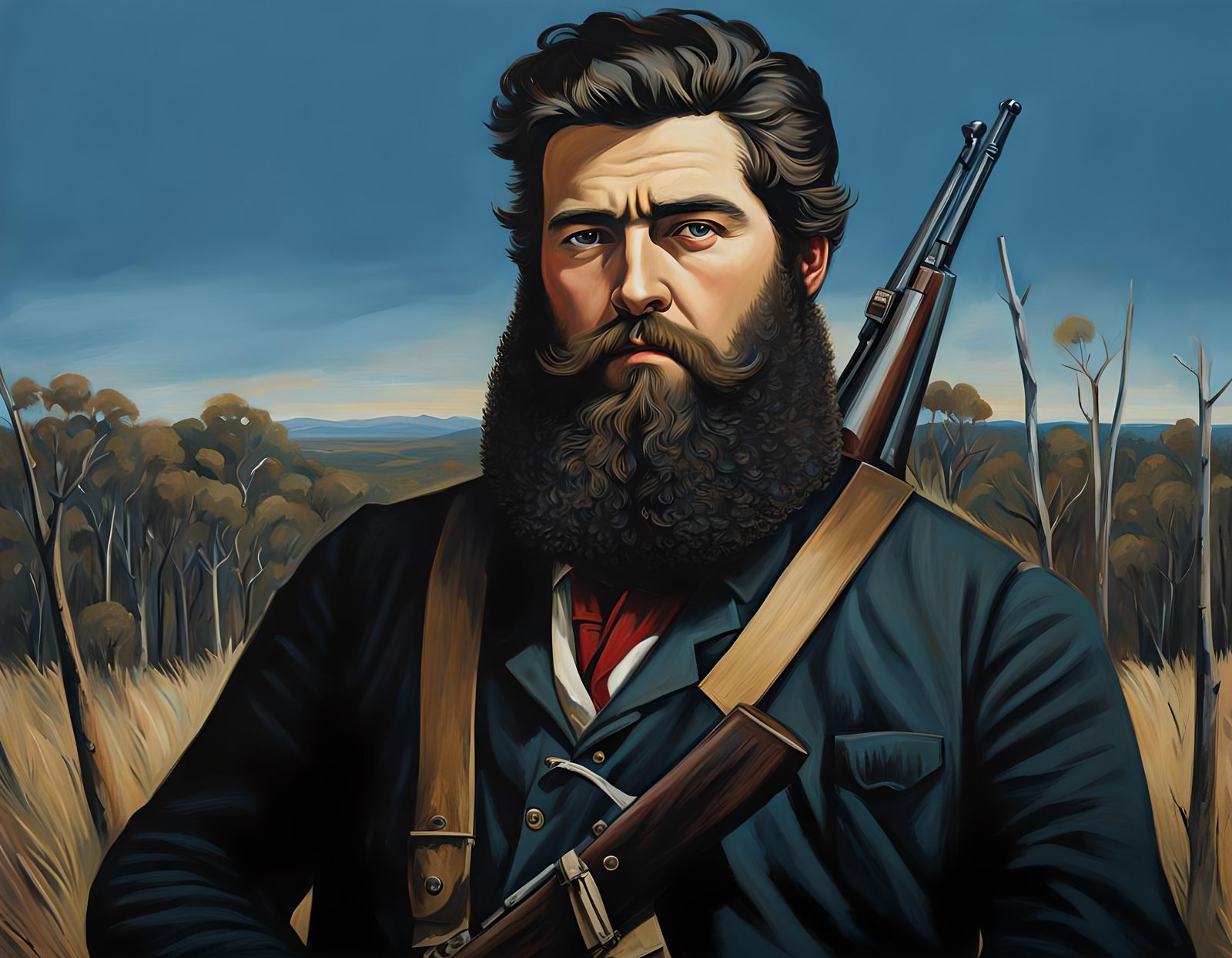 Australian Bush Outlaw Portrait as Impasto Oil Painting