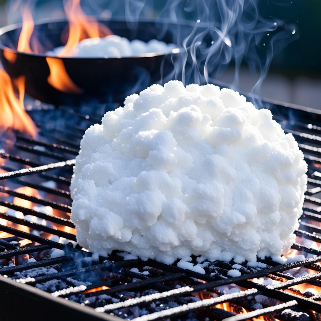 Snowball Melts on a Fiery Barbecue Grill