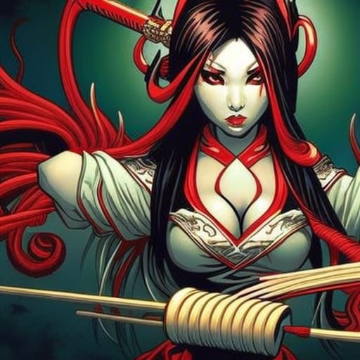 Woman Eats Octopus: Comic Book Art Style