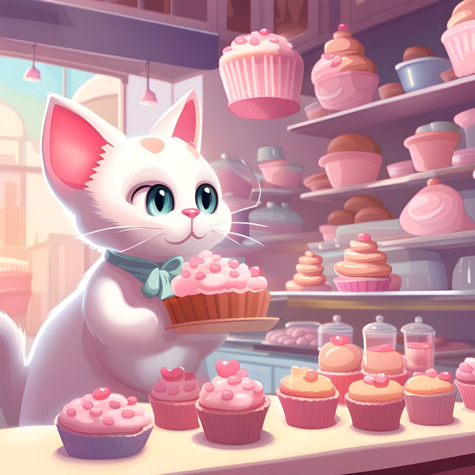 Cat Baker in a Cupcake Store