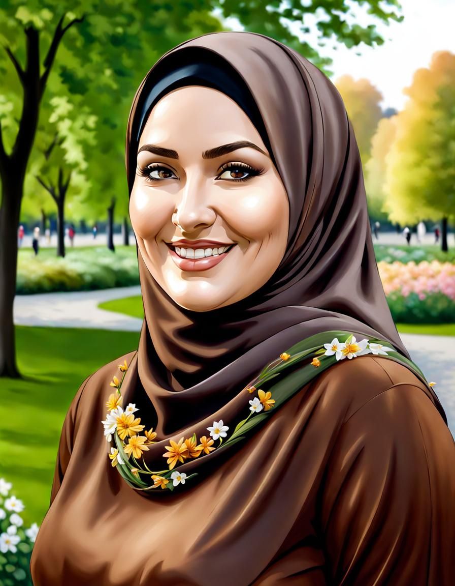 Smiling Hijabi Woman in Park Portrait