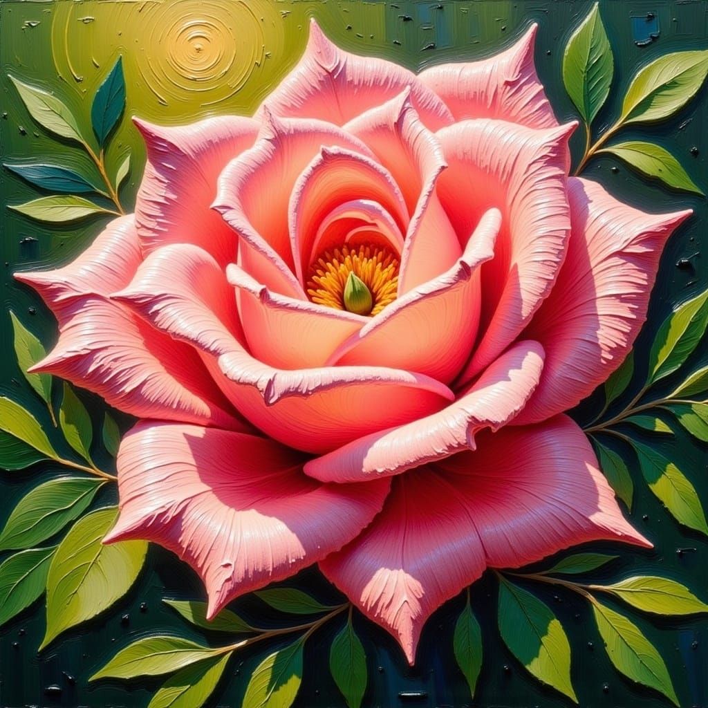 Pink Rose in Extreme Detail, Impressionistic Style