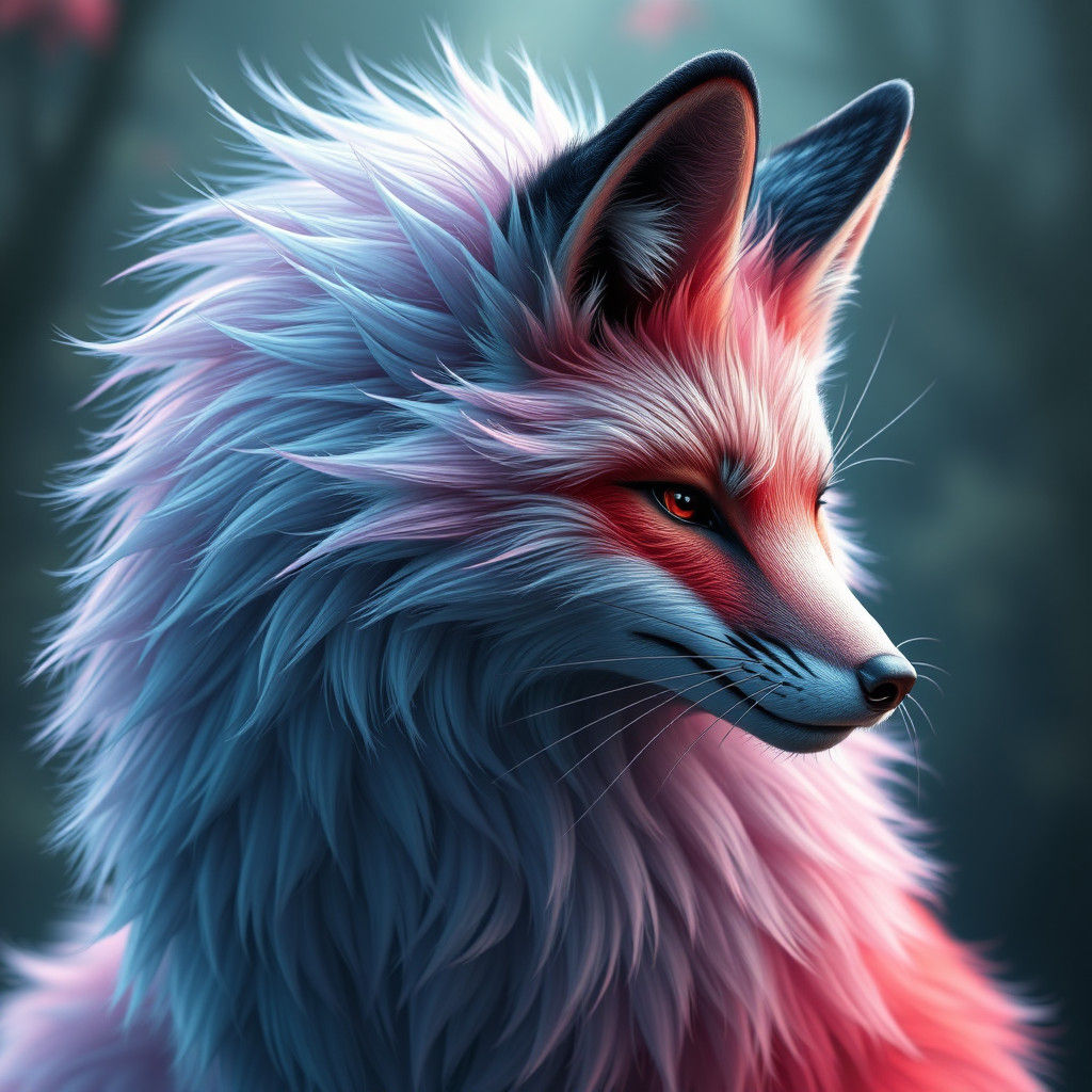 Gradient Fur Fox in Anime-Inspired 3D Render