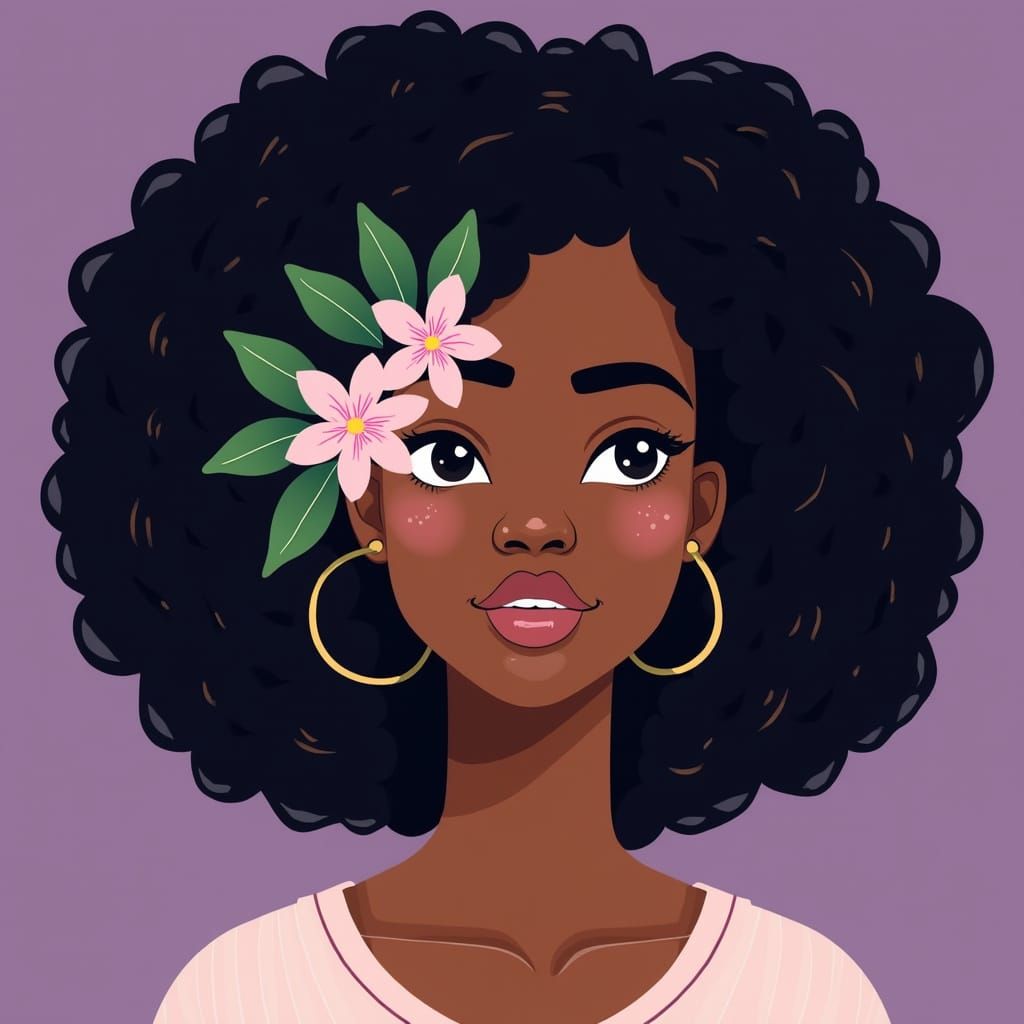 African Woman Surrounded by Vibrant Floral Elements in Flat ...