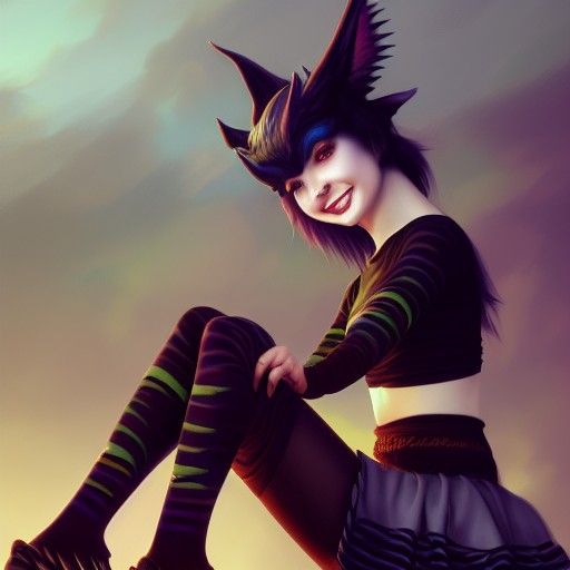 Smiling Dragon Femboy Portrait in Hyperdetailed Style