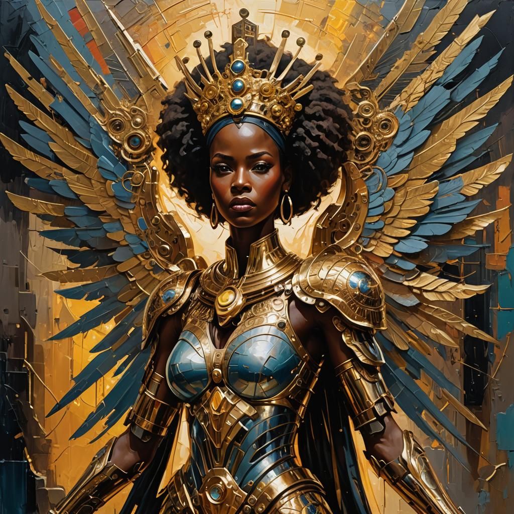 Nubian Queen Android Angel in Neo-Expressionist Style